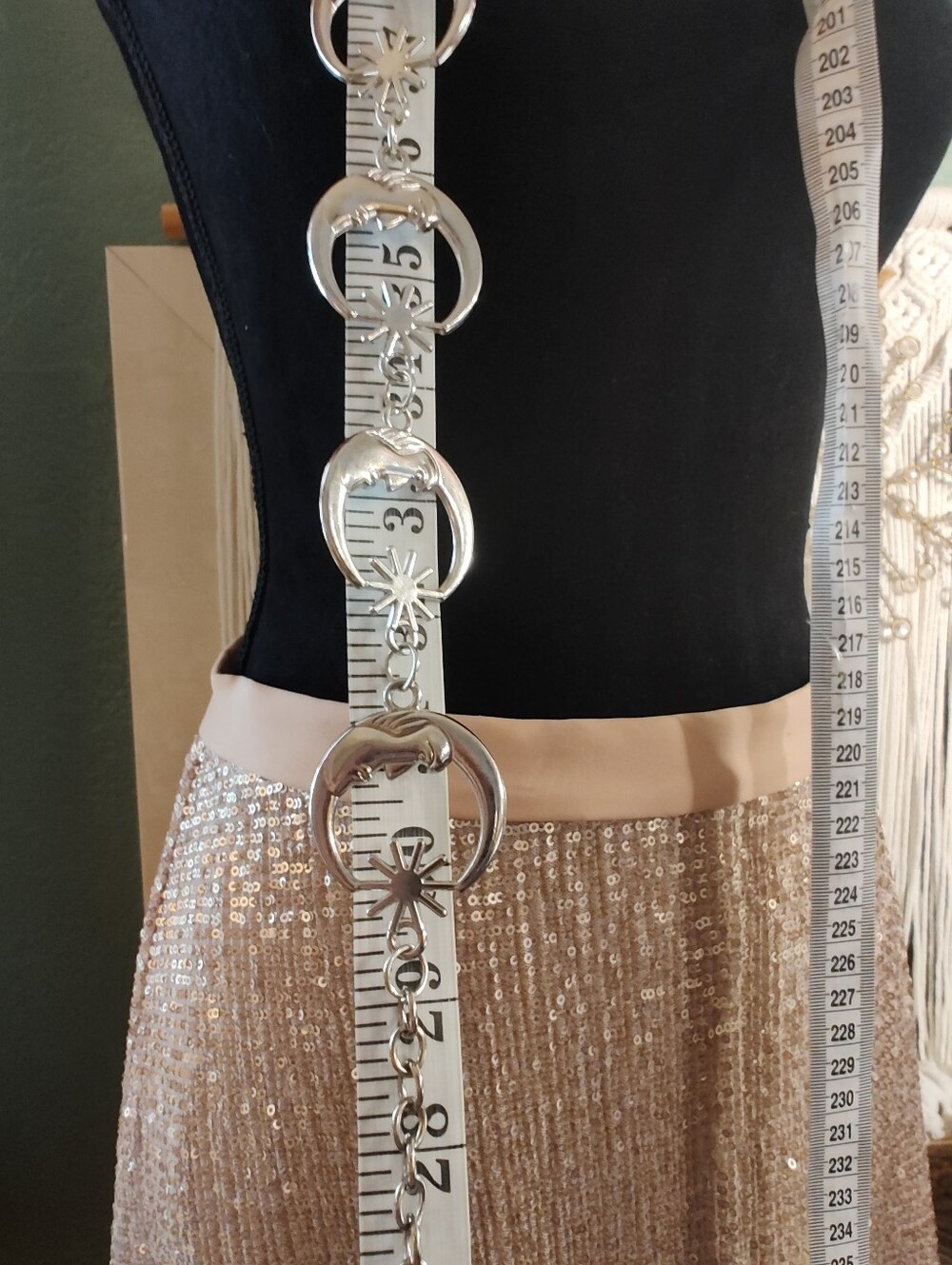 Adjustable Silver Metal Waist Chain Moon & Stars Belt - Picture 11 of 13